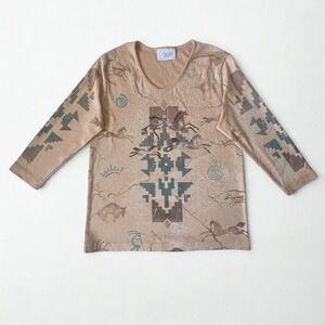 Cactus Bay Western Horse Rhinestone Graphic Tee Southwest Top USA Medium